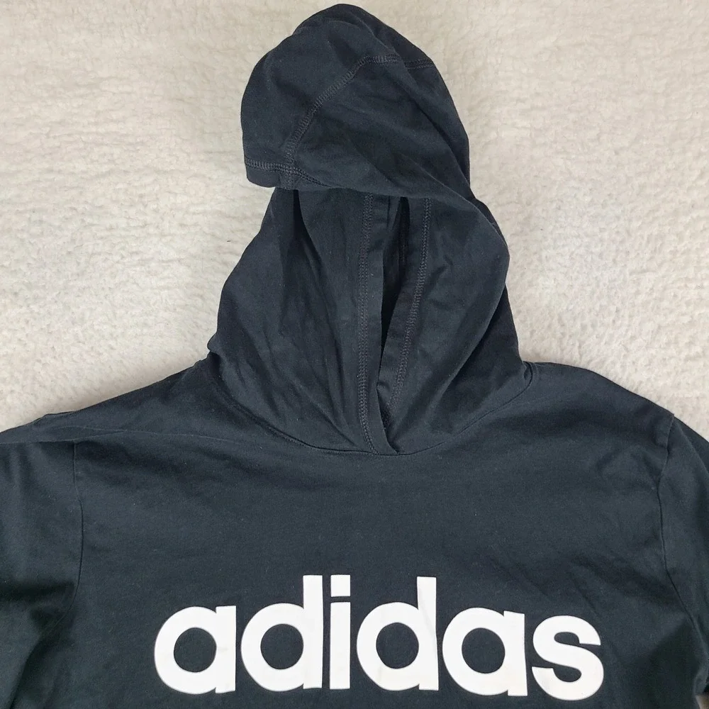 Adidas Hoodie Boys XL 18/20 Black Spell Out 100% Cotton‎ Sweater Activewear